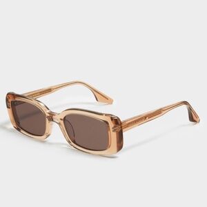 Linda BRC1 features a brown rectangular acetate frame with thick borders. These